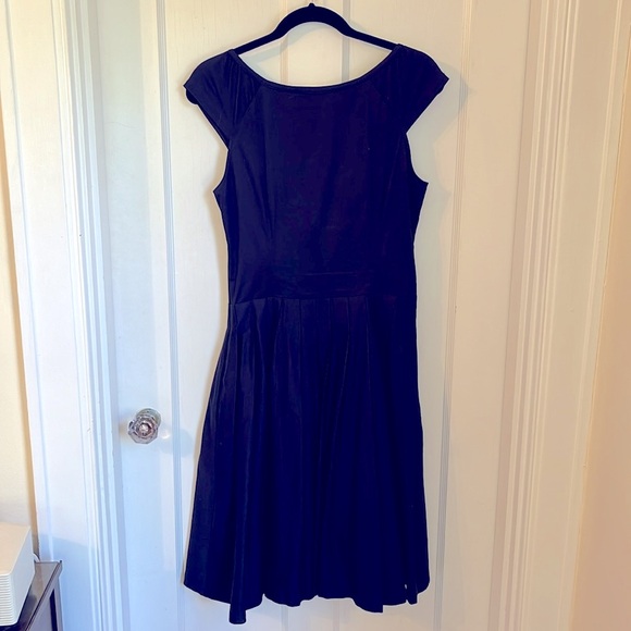 KATE SPADE Navy Blue Fit and Flare Bow Cap Sleeves Dress Sz 4 - Picture 5 of 5